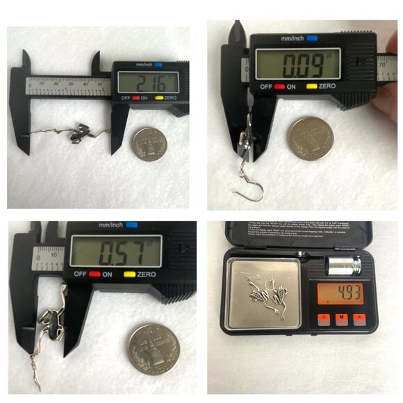 Sterling Silver 925 2.16" Jumping Tree Frog Amphibian Dangle Drop Earrings - Picture 9 of 15